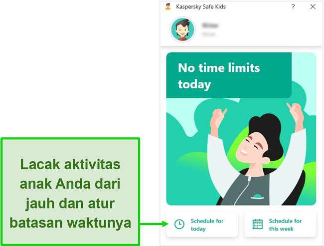 Tangkapan layar dari profil individu Kaspersky Safe Kids.