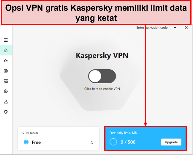 Tangkapan layar versi gratis Kaspersky Secure Connection