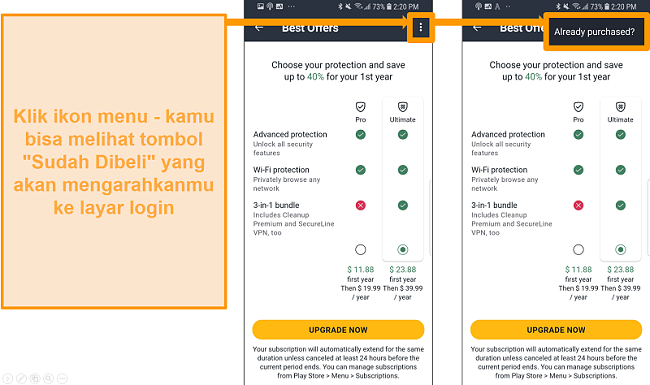 Tangkapan layar AVG Antivirus Pro untuk Android.