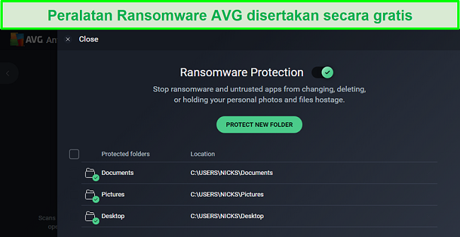Tangkapan layar dari layar unduhan AVG Antivirus Ransomware Protection.