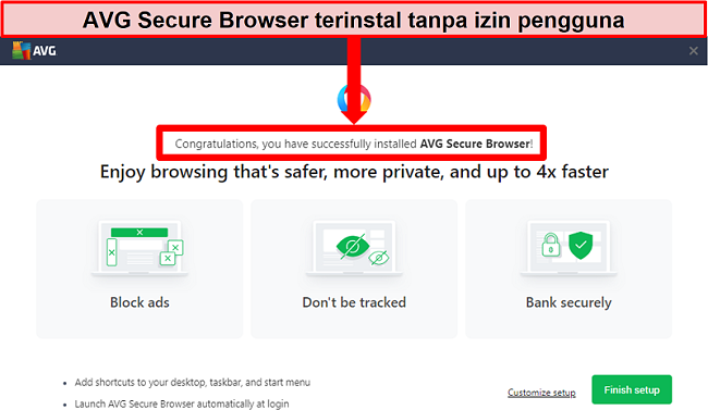 Tangkapan layar dari layar beranda AVG Secure Browser.