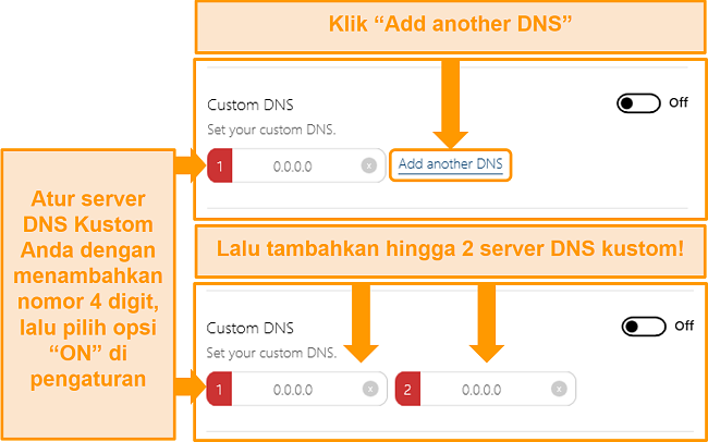 Tangkapan layar cara mengakses dan membuat server DNS khusus di BullGuard