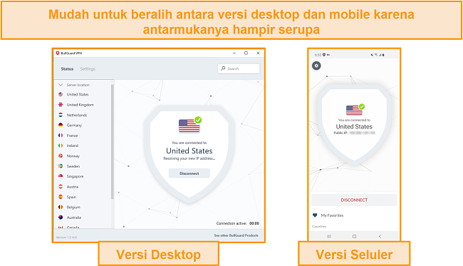 Tangkapan layar antarmuka BullGuard di perangkat seluler dan desktop