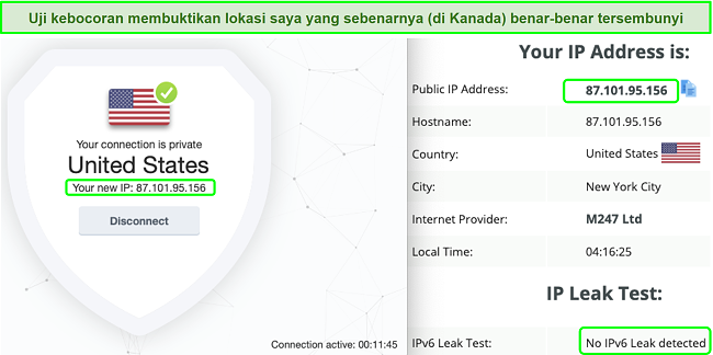 Tangkapan layar dari server AS di BullGuard agar tetap bebas kebocoran setelah pengujian