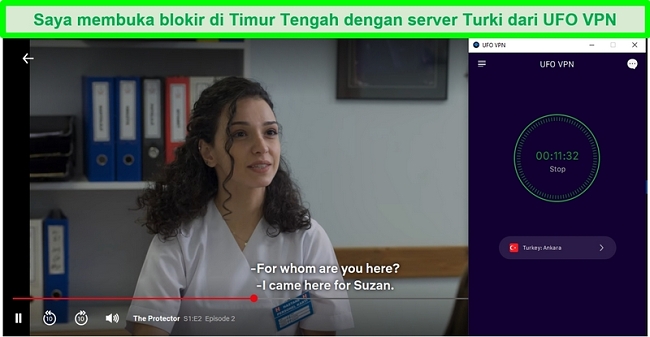 Netflix memutar acara TV Turki saat UFO VPN tersambung ke servernya di Turki