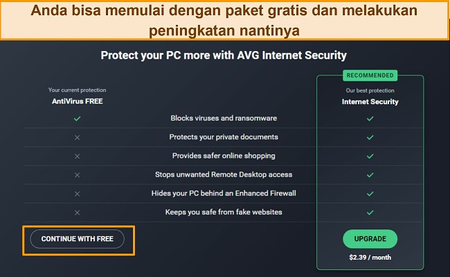 Cuplikan layar menampilkan paket AVG