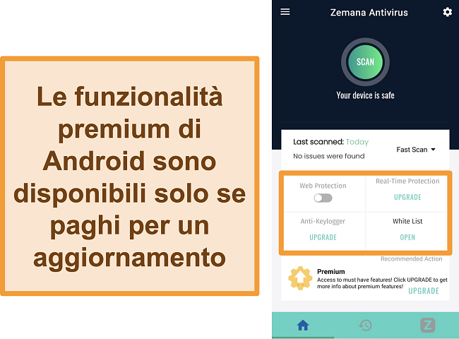 Screenshot dell'interfaccia principale dell'app Android di Zemana.