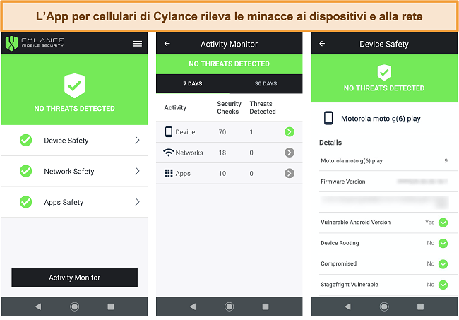 Screenshot dell'app mobile di Cylance su Android.