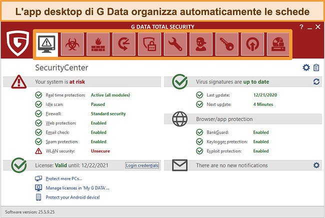 Screenshot dell'app desktop G Data