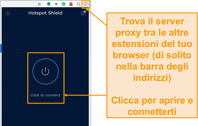 Screenshot dell'estensione del browser proxy gratuito Hotspot Shield