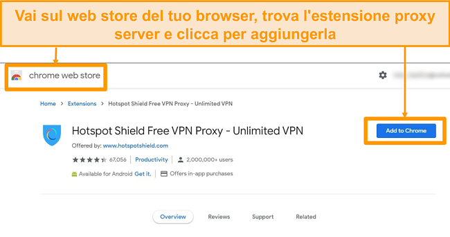 Screenshot del download gratuito dell'estensione del browser proxy Hotspot Shield