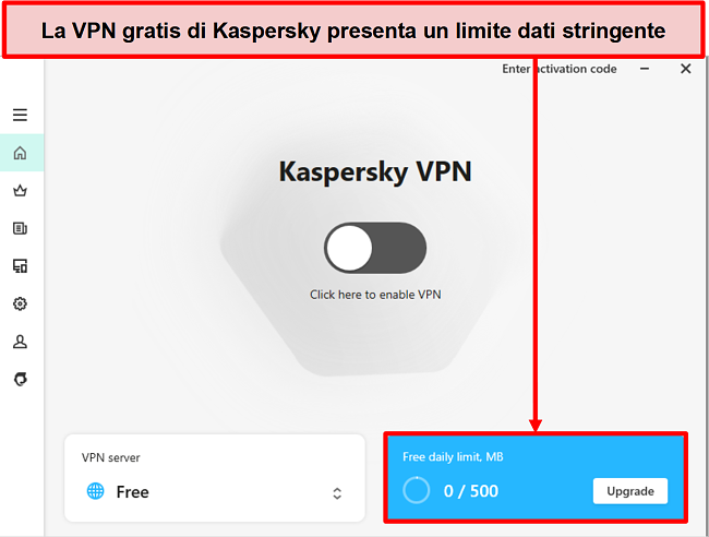 Screenshot della versione gratuita di Kaspersky Secure Connection