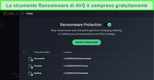 Screenshot della schermata di download di AVG Antivirus Ransomware Protection.
