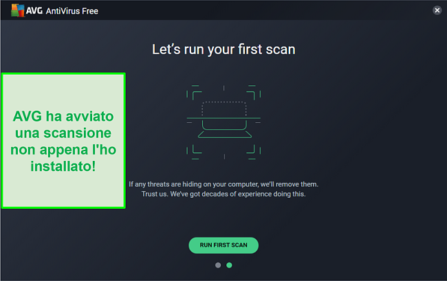 Screenshot della prima schermata di scansione di AVG Antivirus.