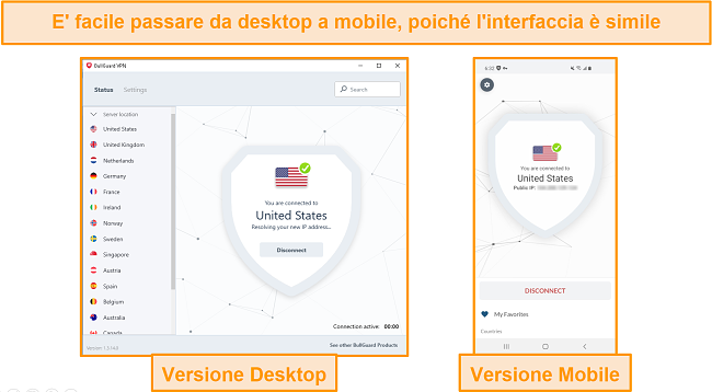 Screenshot dell'interfaccia di BullGuard su dispositivi mobili e desktop