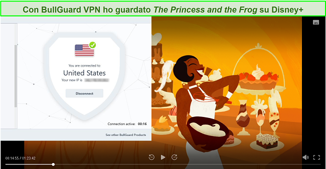 Screenshot di La principessa e il ranocchio su Disney Plus con BullGuard connesso