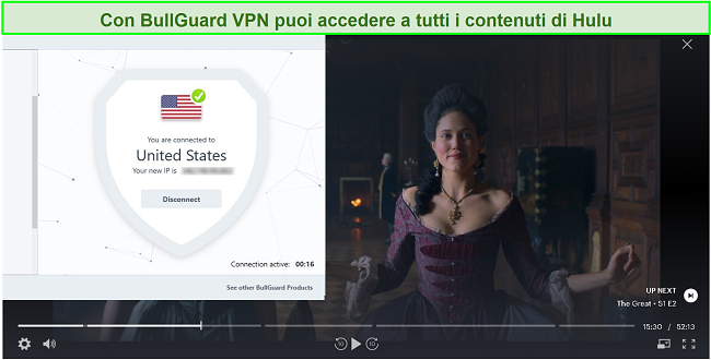 Screenshot di The Great su Hulu con BullGuard connesso