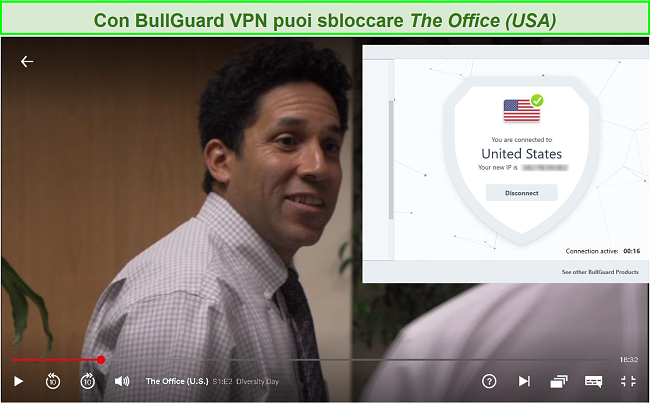 Screenshot di The Office su Netflix con BullGuard connesso