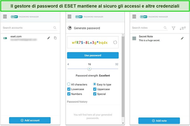 Screenshot del gestore di password di ESET