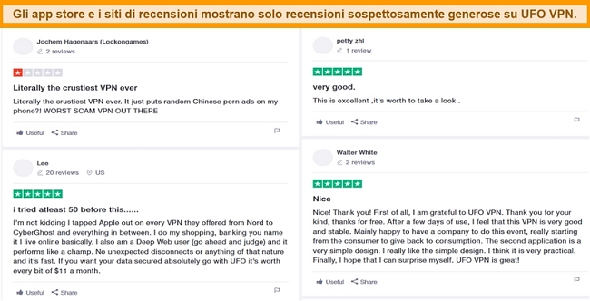 Screenshot delle recensioni di UFO VPN su Trustpilot.com