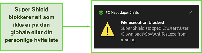 Skjermbilde av PC Matics Super Shield som får en trussel.