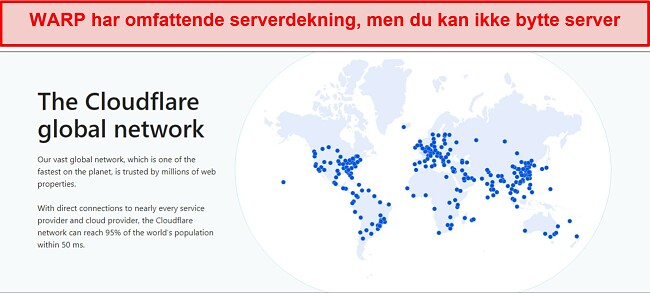 Et skjermbilde av WARPs servernettverk