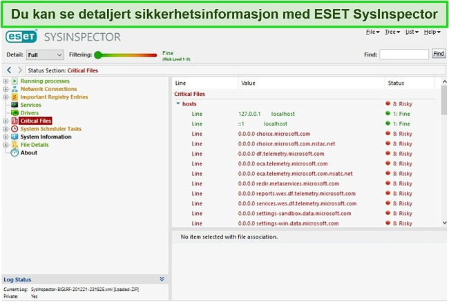 Skjermbilde av ESETs SysInspector