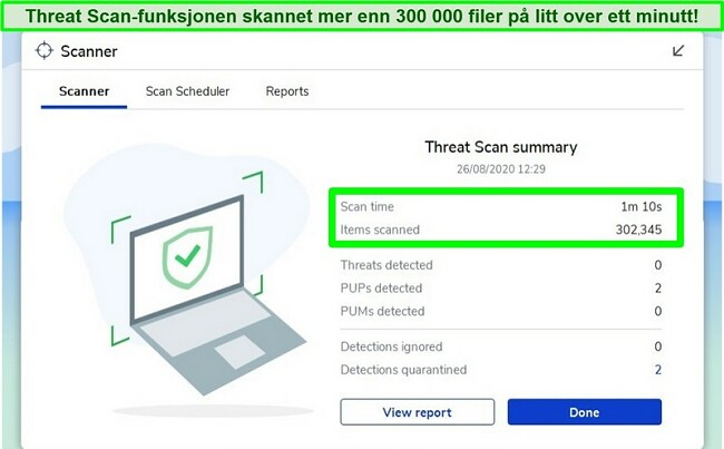 Skjermbilde av Malwarebytes Threat Scan-resultater