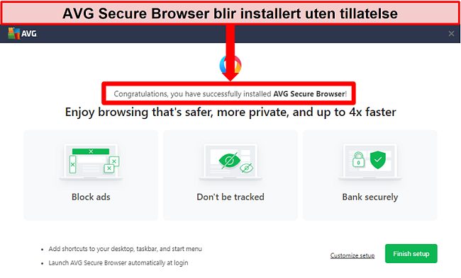 Skjermbilde av startskjermen til AVG Secure Browser.