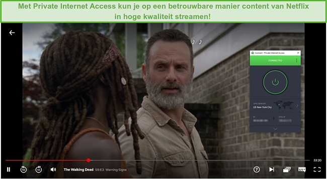 Schermafbeelding van Private Internet Access die Netflix US deblokkert en The Walking Dead streamt