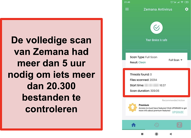 Screenshot van de volledige scanresultaten van Zemana op Android.