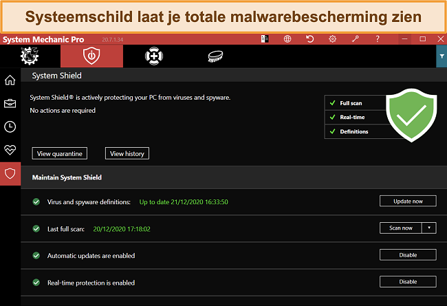 Screenshot van iolo System Shield dat malwarebescherming analyseert
