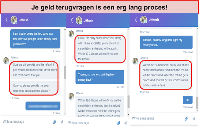 screenshot van claiming the money-back guarantee is a lengthy process