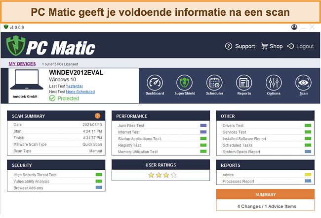 Screenshot van het post-scanoverzicht van PC Matic.
