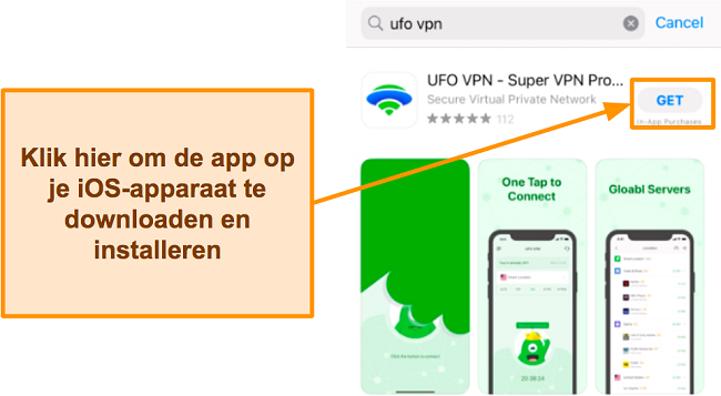 Screenshot van de downloadpagina van de Apple Store voor UFO VPN