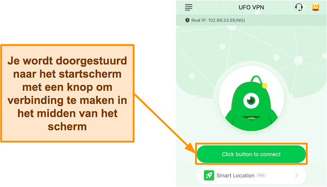 Screenshot van de gebruikersinterface voor UFO VPN