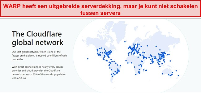 Een screenshot van het servernetwerk van WARP