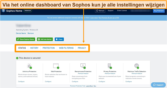 Screenshot van het webgebaseerde Dashboard van Sophos