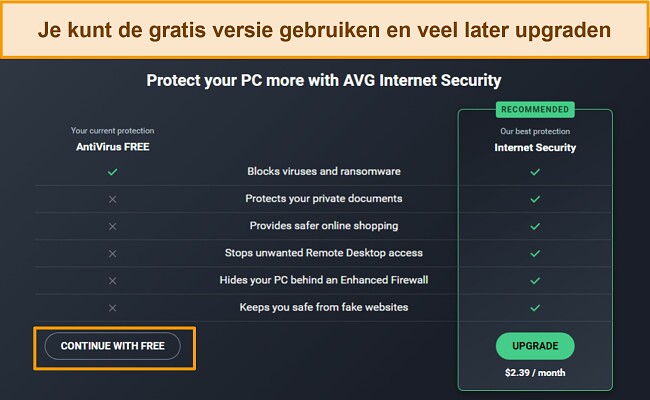 Screenshot met AVG-plannen