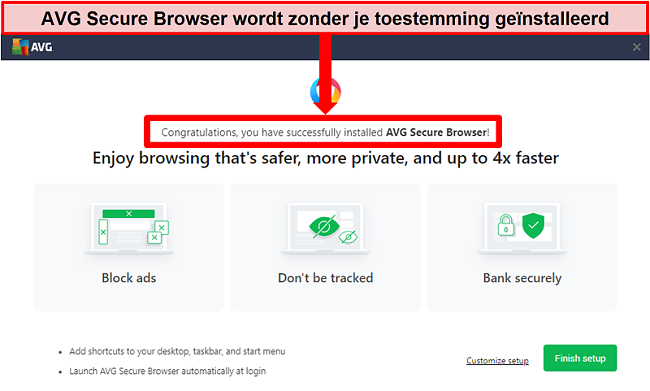 Schermafbeelding van het startscherm van AVG Secure Browser.