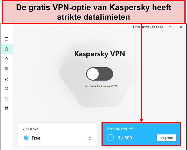 Screenshot van de gratis versie van Kaspersky Secure Connection