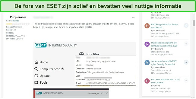 Screenshot van het ESET-communityforum