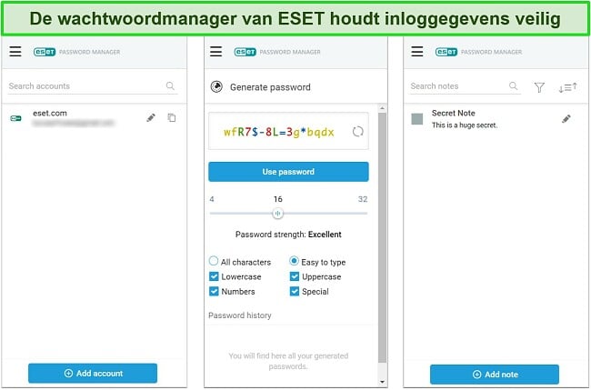 Screenshot van ESET's wachtwoordbeheerder