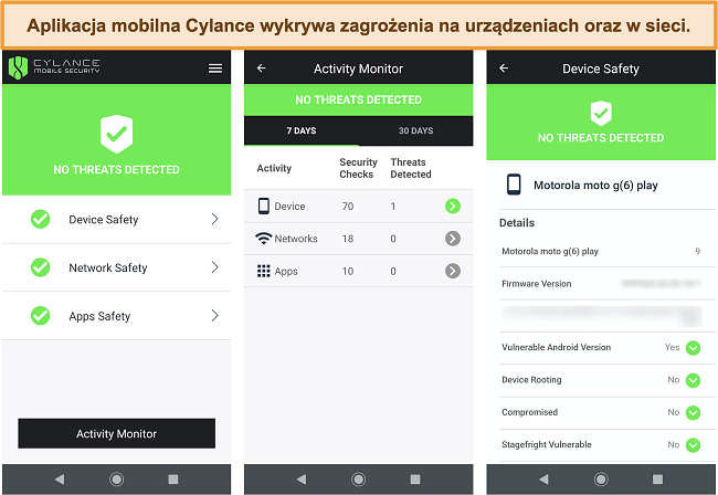 Zrzut ekranu aplikacji mobilnej Cylance na Androida.