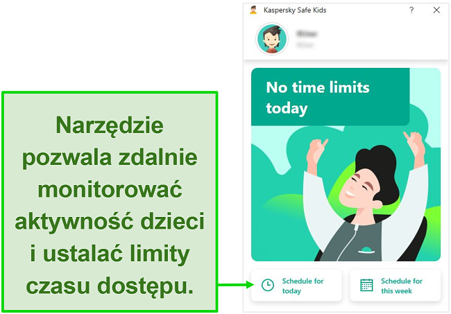 Zrzut ekranu indywidualnego profilu Kaspersky Safe Kids.