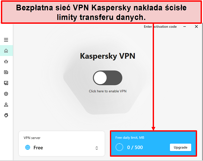 Zrzut ekranu bezpłatnej wersji Kaspersky Secure Connection