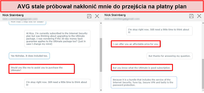 Zrzut ekranu przedstawiający narzędzie czatu na żywo firmy AVG