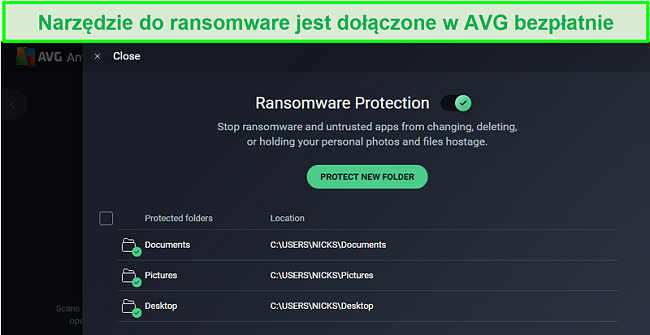 Zrzut ekranu ekranu pobierania AVG Antivirus Ransomware Protection.