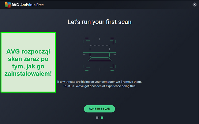 Zrzut ekranu pierwszego ekranu skanowania programu AVG Antivirus.