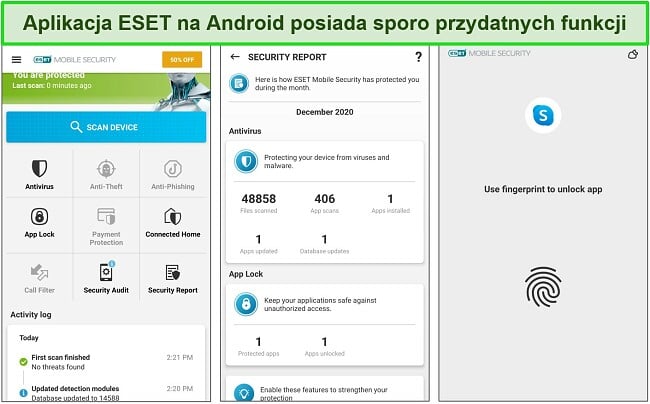 Zrzut ekranu menu aplikacji ESET Mobile Security